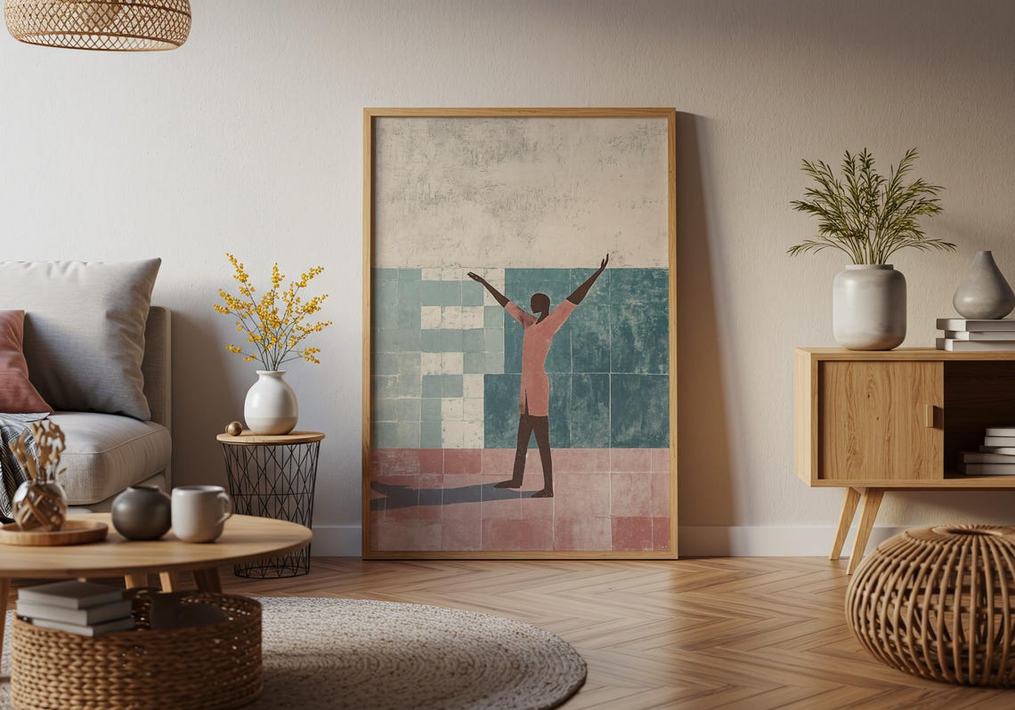 Figure Raised Arms Geometric Pastel Surreal Modern Wall Poster - Image 3