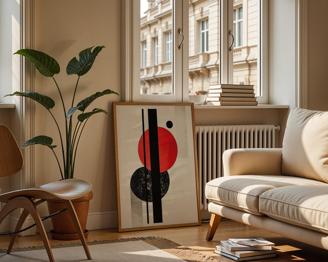 Bauhaus Geometric Red Black Circles Modern Abstract Wall Poster - Image 5
