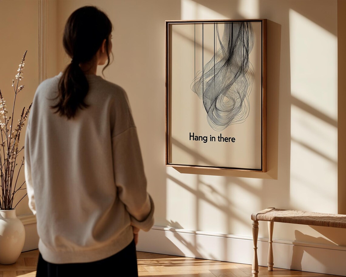 Hang in There Quote Flowing Line Art Encouragement Wall Poster - Image 3
