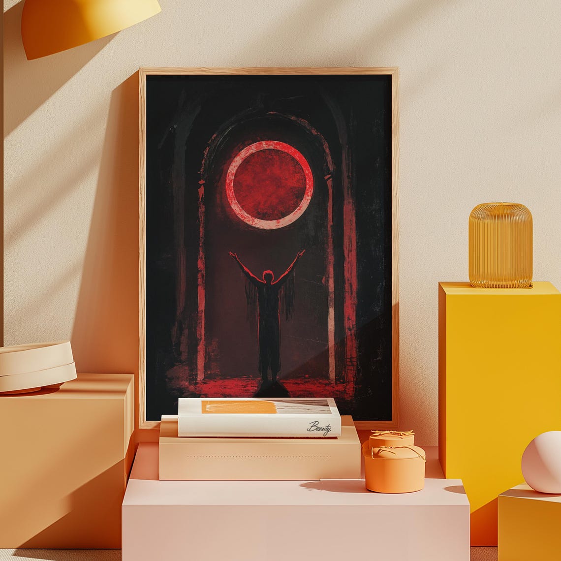 Red Blood Moon Eclipse Dark Gothic Ritual Silhouette Figure Poster - Image 2