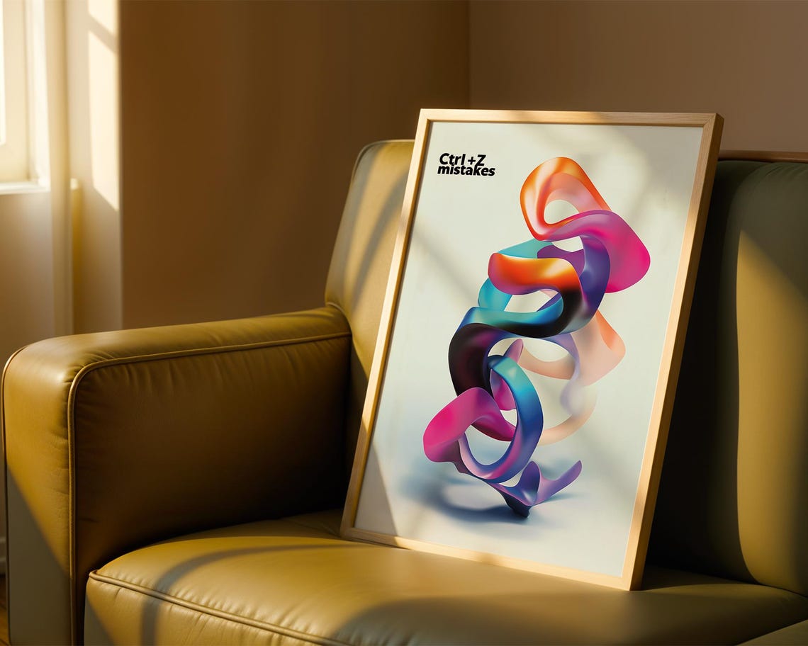Funny Ctrl+Z Mistakes Quote Colorful 3D Ribbon Swirl Art Poster - Image 4