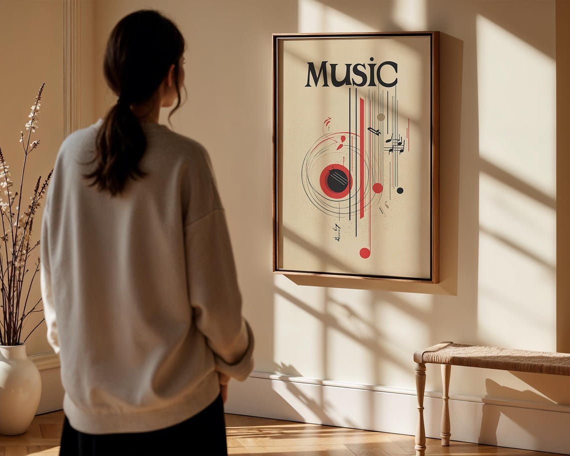 Music Typography Abstract Notes Red Black Modern Wall Poster - Image 2
