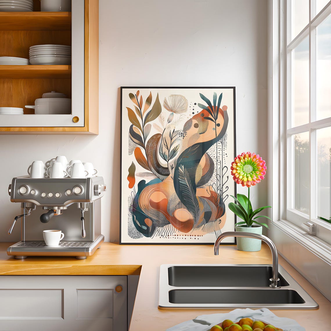 Teal and Rust Flowing Organic Botanical Nature Abstract Poster - Image 3