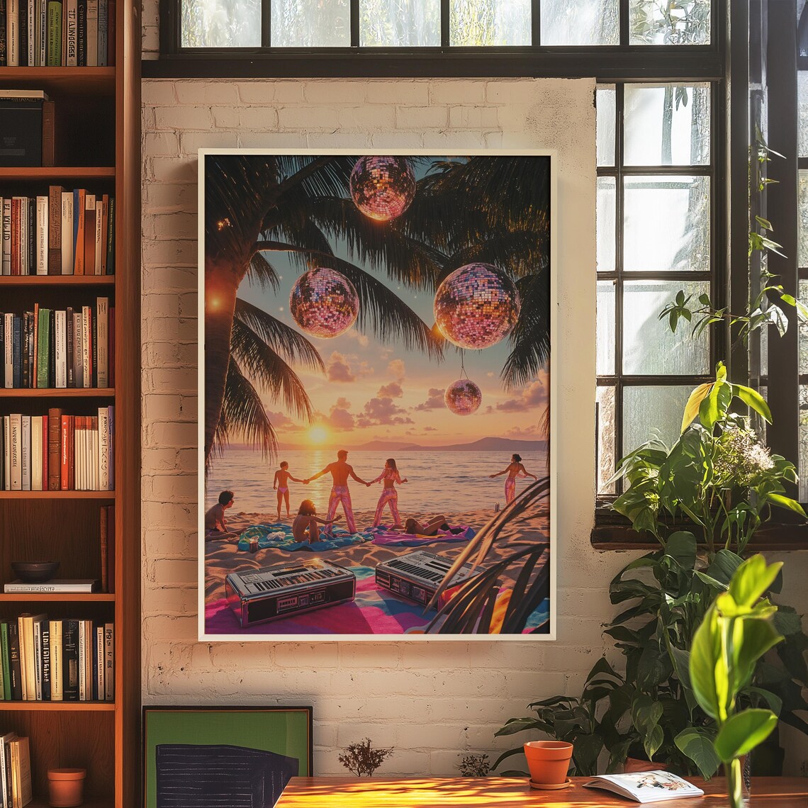 Disco Beach Party Art Print Sunset Tropical Poster Retro Funk Dance Wall - Image 3