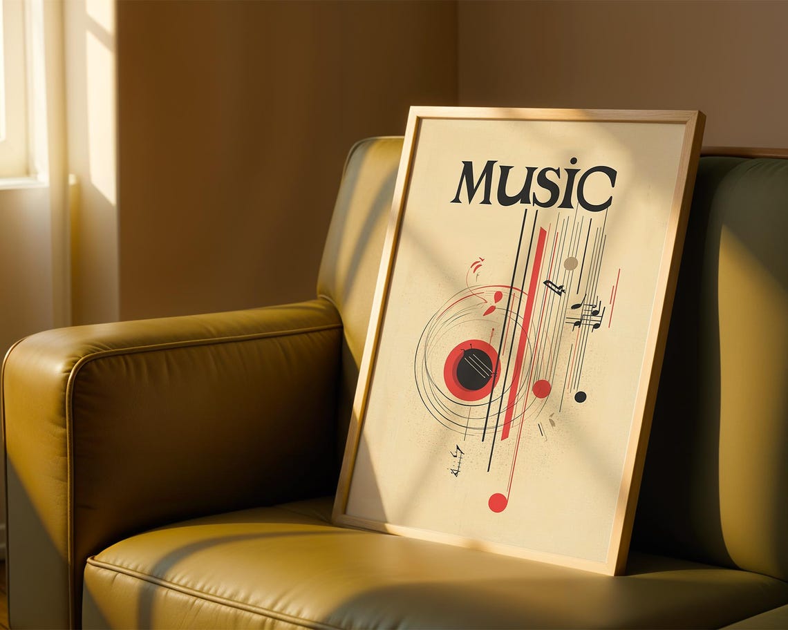 Music Typography Abstract Notes Red Black Modern Wall Poster - Image 3