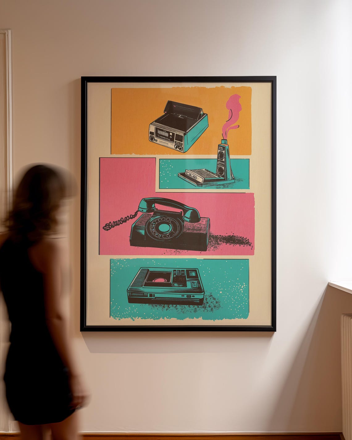 Retro Tech Pop Art Rotary Phone Turntable VCR Nostalgia Poster - Image 2