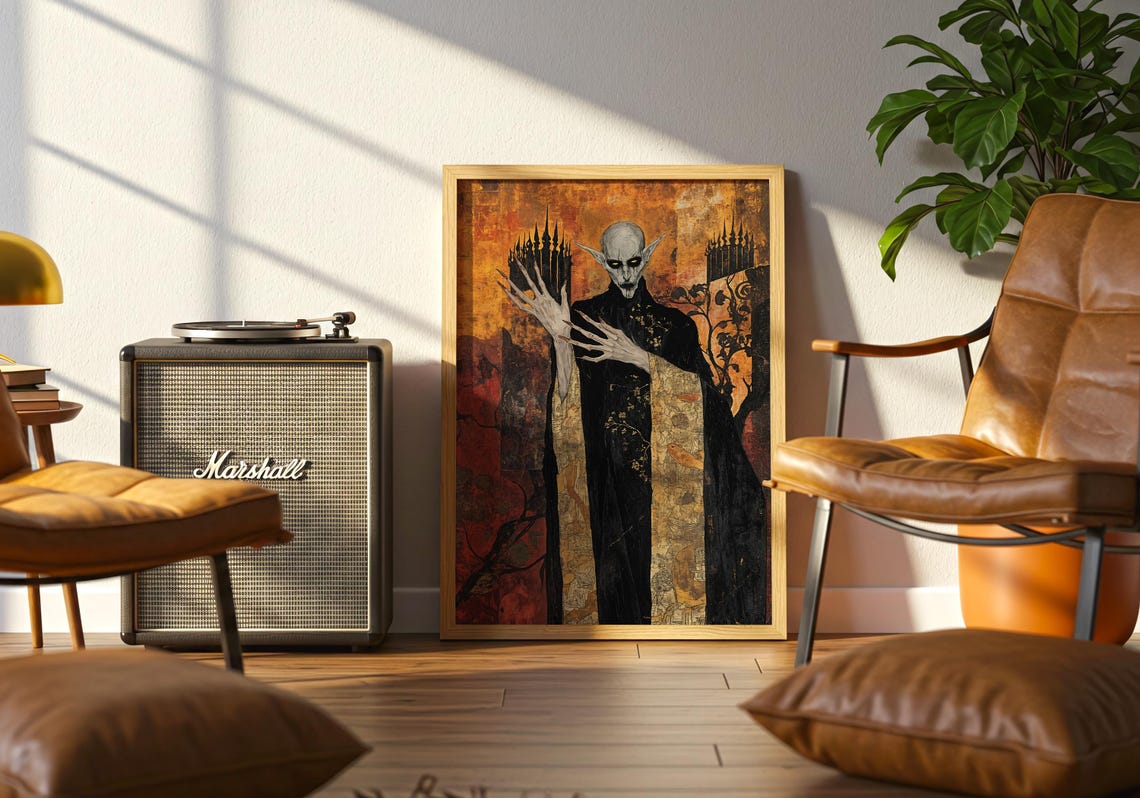 Nosferatu Style Vampire Portrait Amber Gothic Horror Art Poster - Image 4