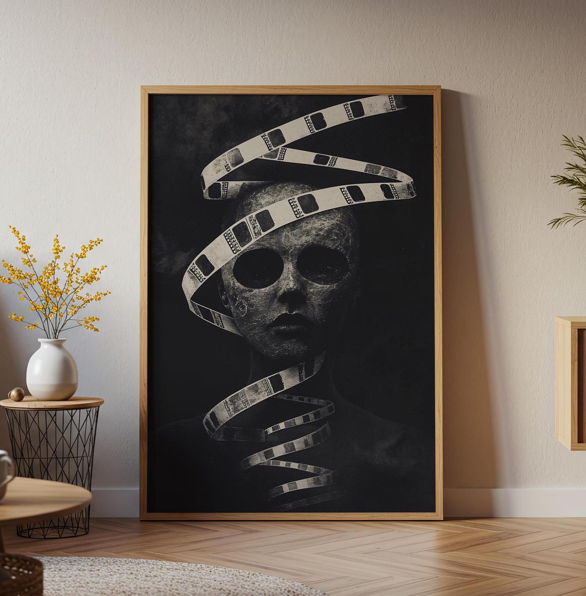 Surreal Film Strip Face Dark Cinematic Noir Horror Style Wall Art