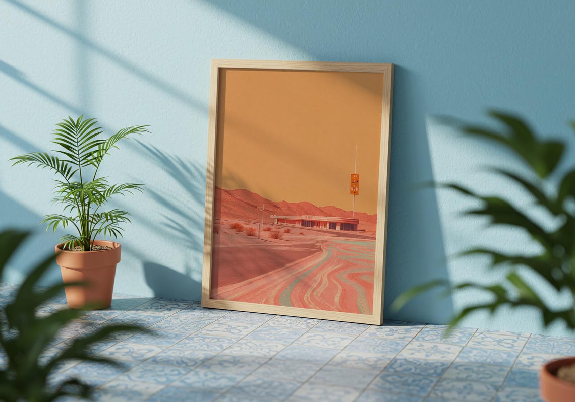Retro Desert Motel Art Print Surreal Vaporwave Roadside - Image 2