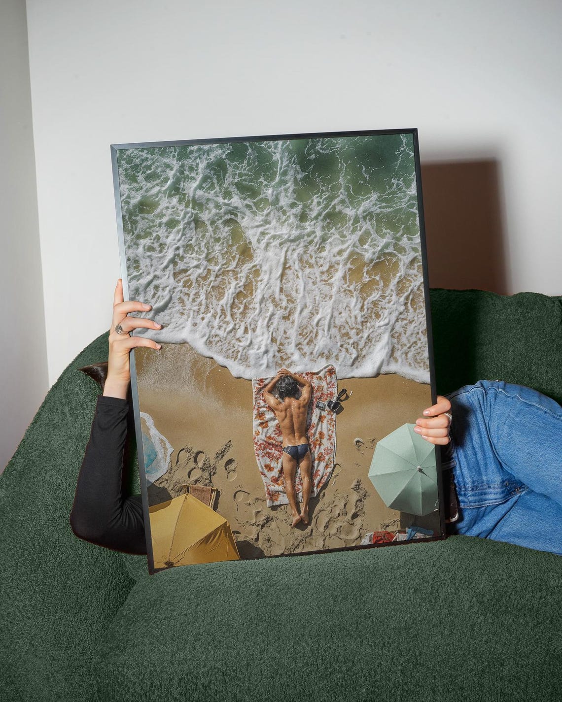 Aerial Beach Sunbather Foamy Surf Golden Summer Ocean Poster