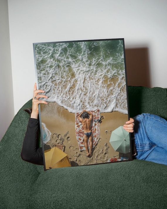 Aerial Beach Sunbather Foamy Surf Golden Summer Ocean Poster