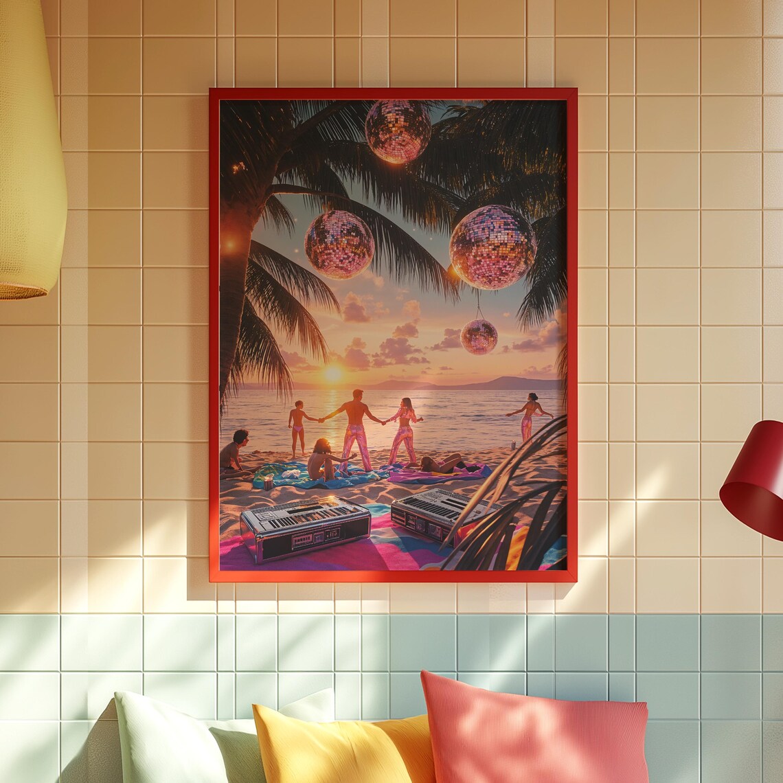 Disco Beach Party Art Print Sunset Tropical Poster Retro Funk Dance Wall - Image 2