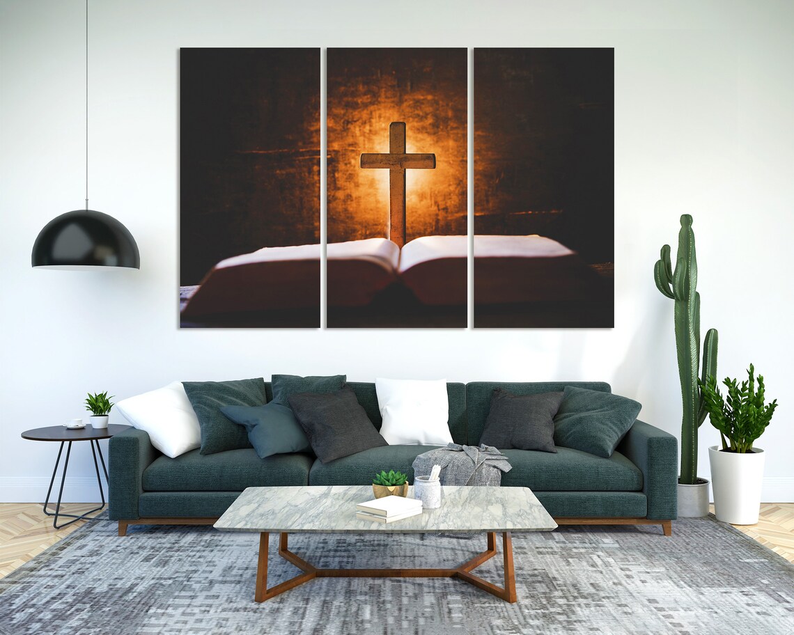 Wooden Cross Open Bible Glowing Light Faith Inspiration Christian Wall Poster - Image 2
