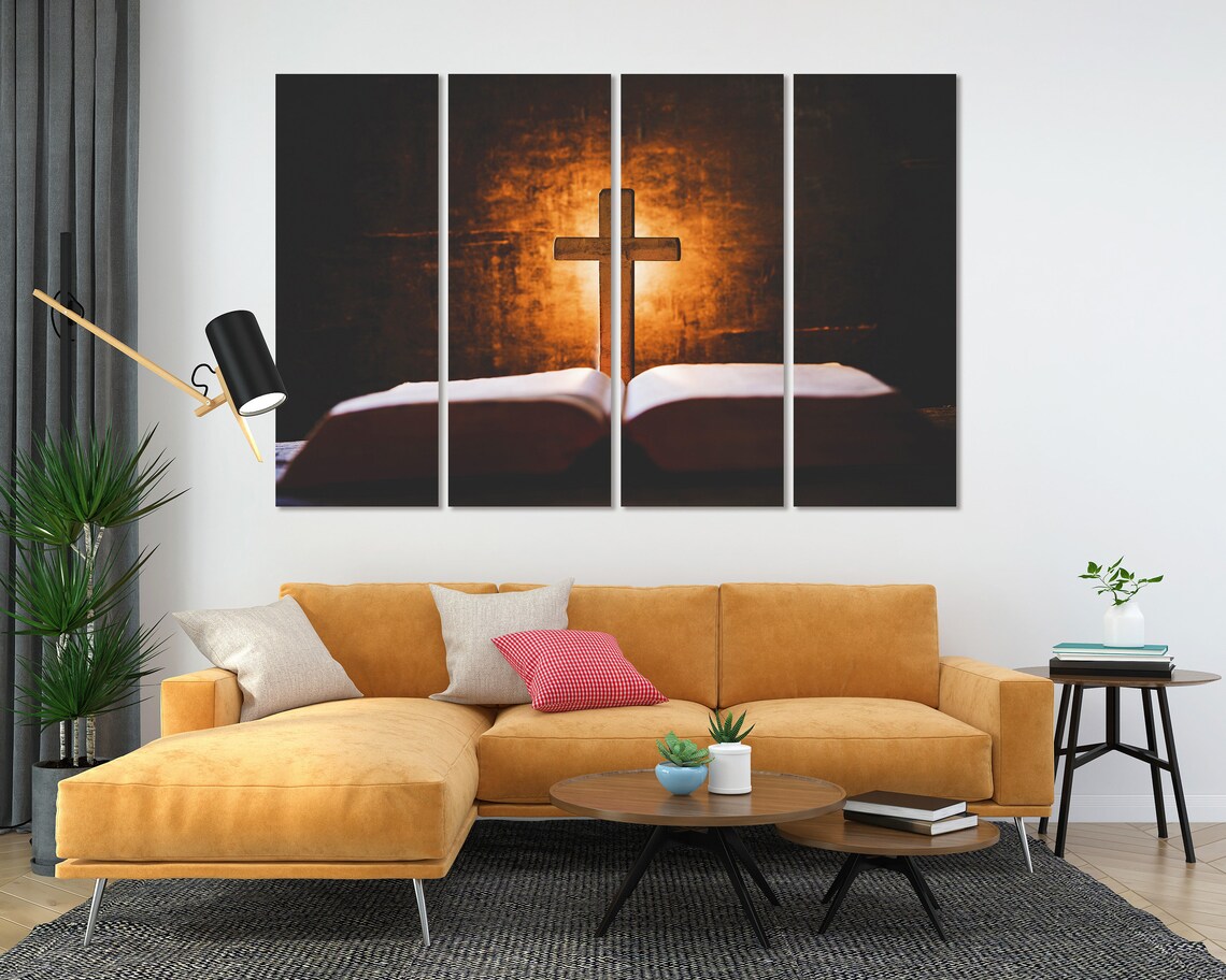 Wooden Cross Open Bible Glowing Light Faith Inspiration Christian Wall Poster - Image 5