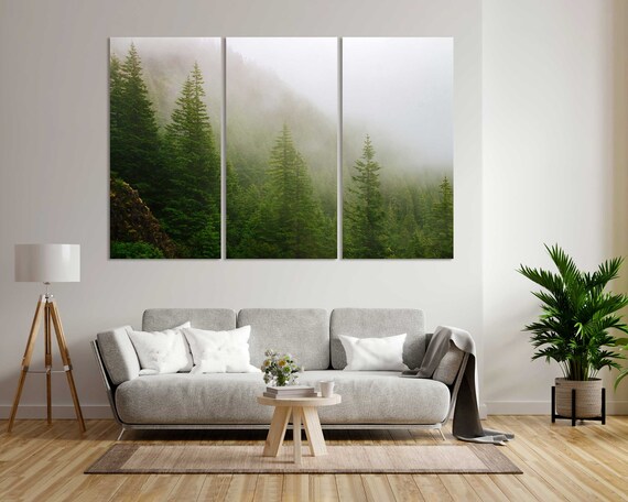 Foggy Forested Mountains Print Sets Foggy Forest Painting Art On Green Forest Large Wall Decoration Forest Art Decor