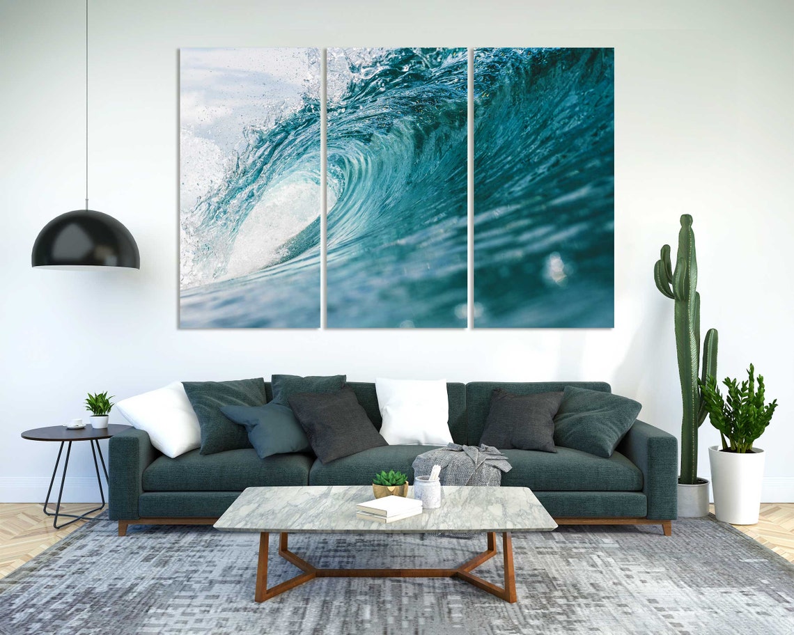 Turquoise Ocean Wave Curling Barrel Surf Seascape Blue Art Poster - Image 2