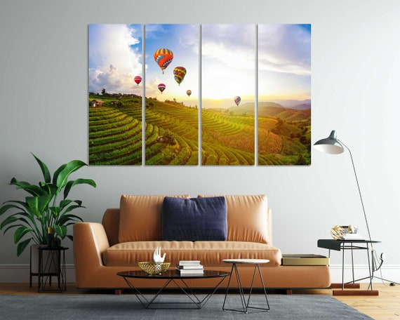 Colorful Air Balloons At Sunset Large Print Art On Landscape Modern Artwork For Home Air Balloons On