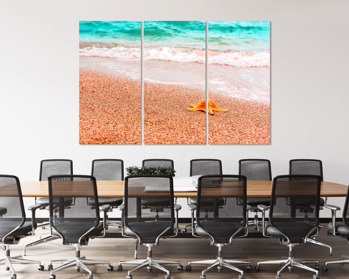 Orange Starfish On Sandy Beach Turquoise Sea Waves Summer Poster - Image 4