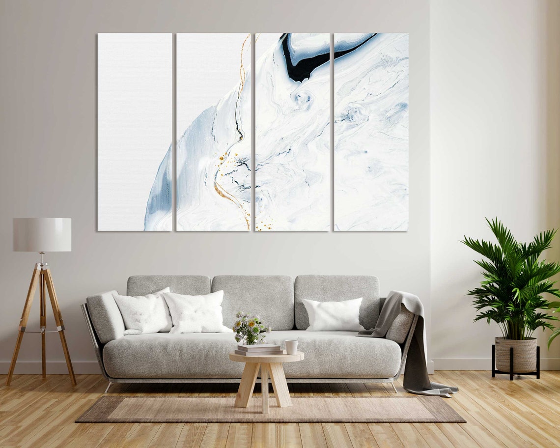 White Marble Blue Gray Gold Veining Minimalist Elegant Art Poster - Image 8