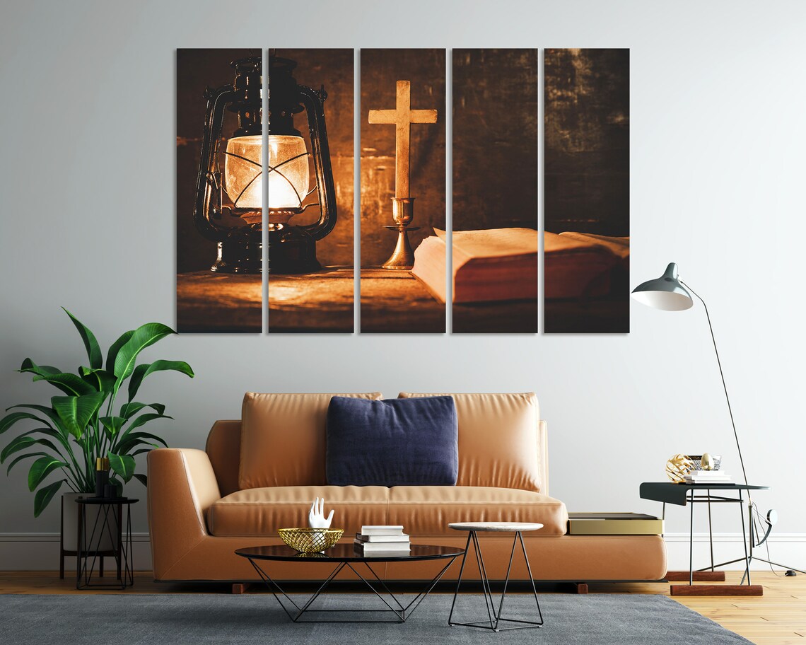 Kerosene Lantern Wooden Cross And Open Bible Warm Light Spiritual Poster - Image 7