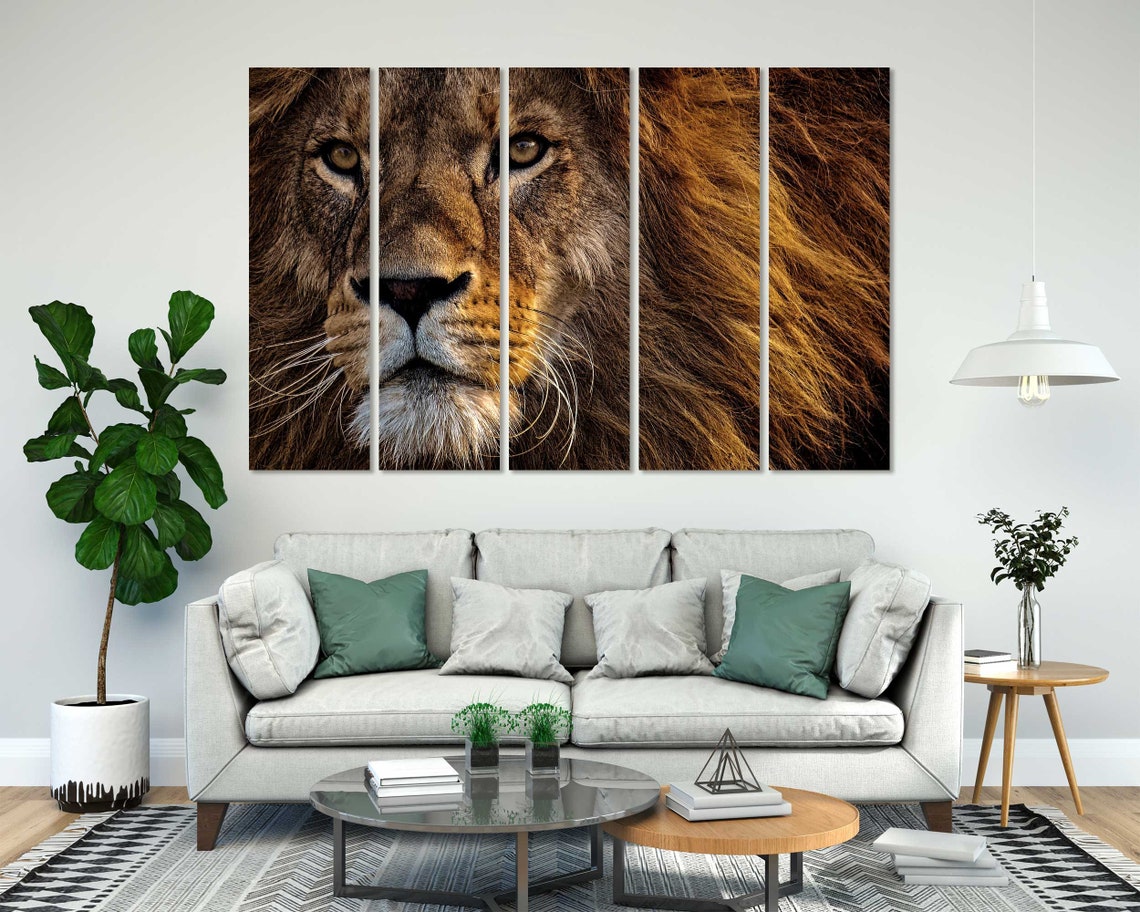 Powerful Lion Face Close Up Golden Mane Wild 3 Panel Wall Art - Image 8