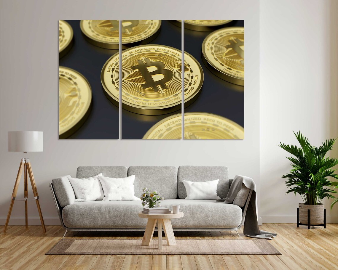 Golden Bitcoin Coins Close Up Cryptocurrency Digital Money Art Poster - Image 6