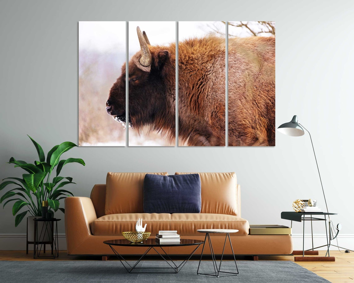 Bison Closeup Portrait In Snowy Winter Landscape Wildlife Poster - Image 5