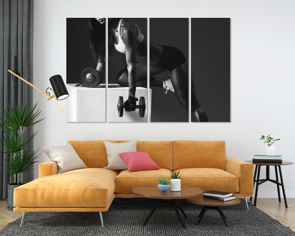 Black White Fitness Woman Dumbbells Workout Gym Motivation Wall Art Poster - Image 5