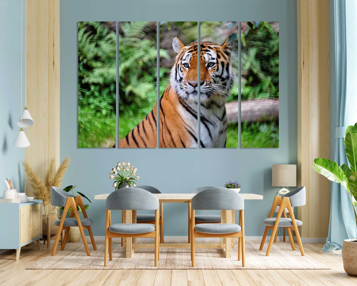 Majestic Tiger Portrait Green Jungle Background Big Cat Nature Poster - Image 3