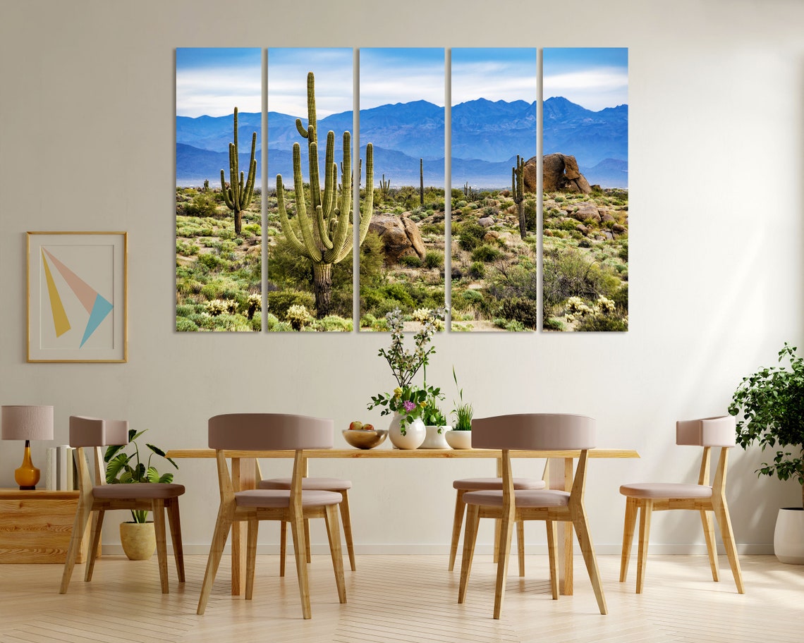 Saguaro Cactus Desert With Blue Mountains Landscape Photo Poster - Image 6