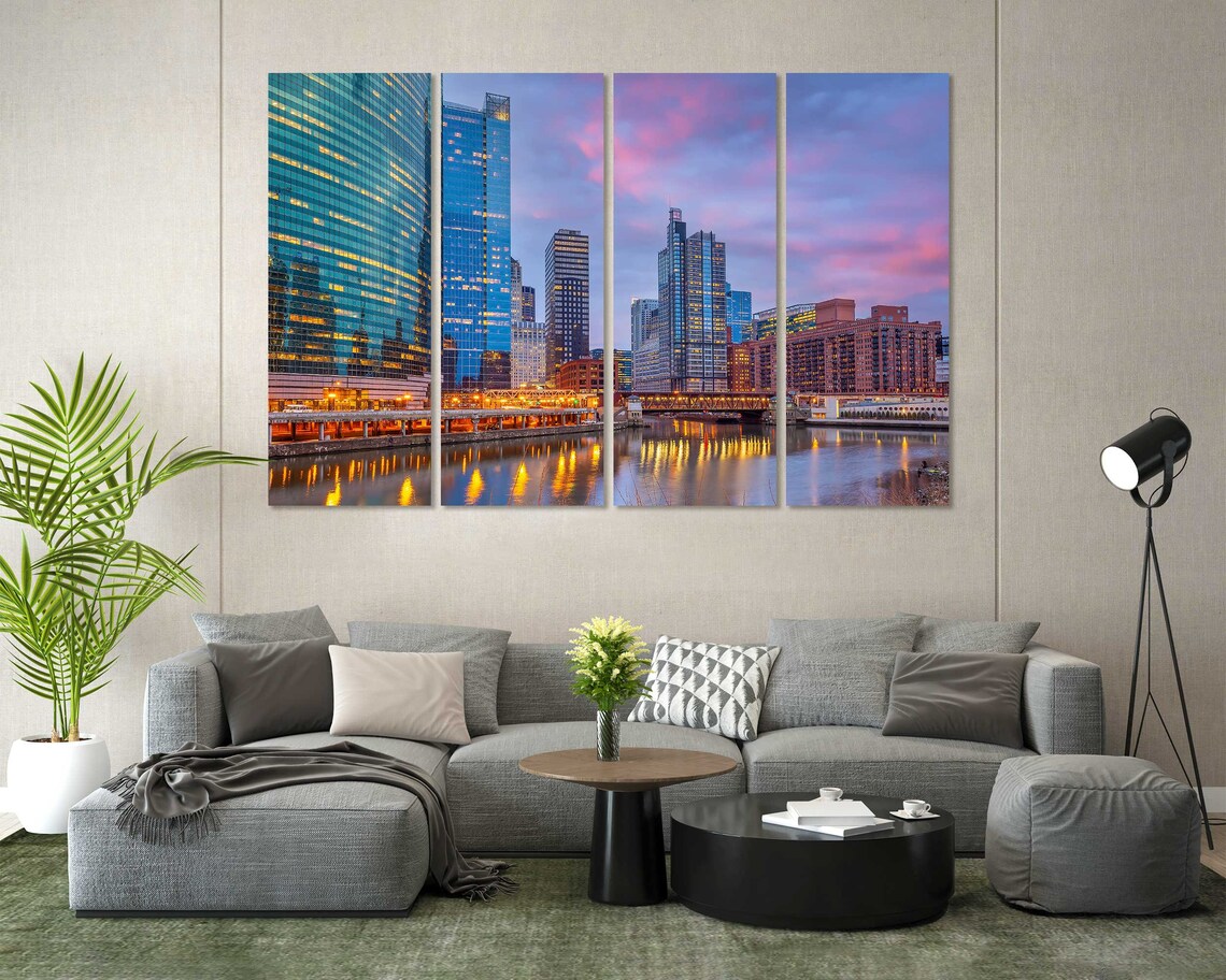 Chicago Downtown River Dusk City Lights Skyline Illinois Travel Poster - Image 7