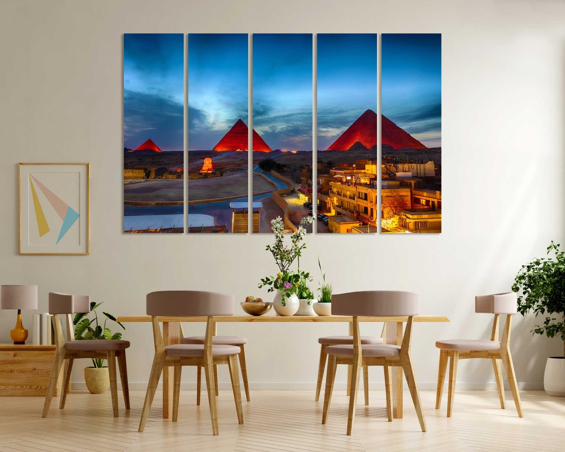 Egypt Pyramids Night Illuminated Giza Four Panel Ancient Poster - Image 6