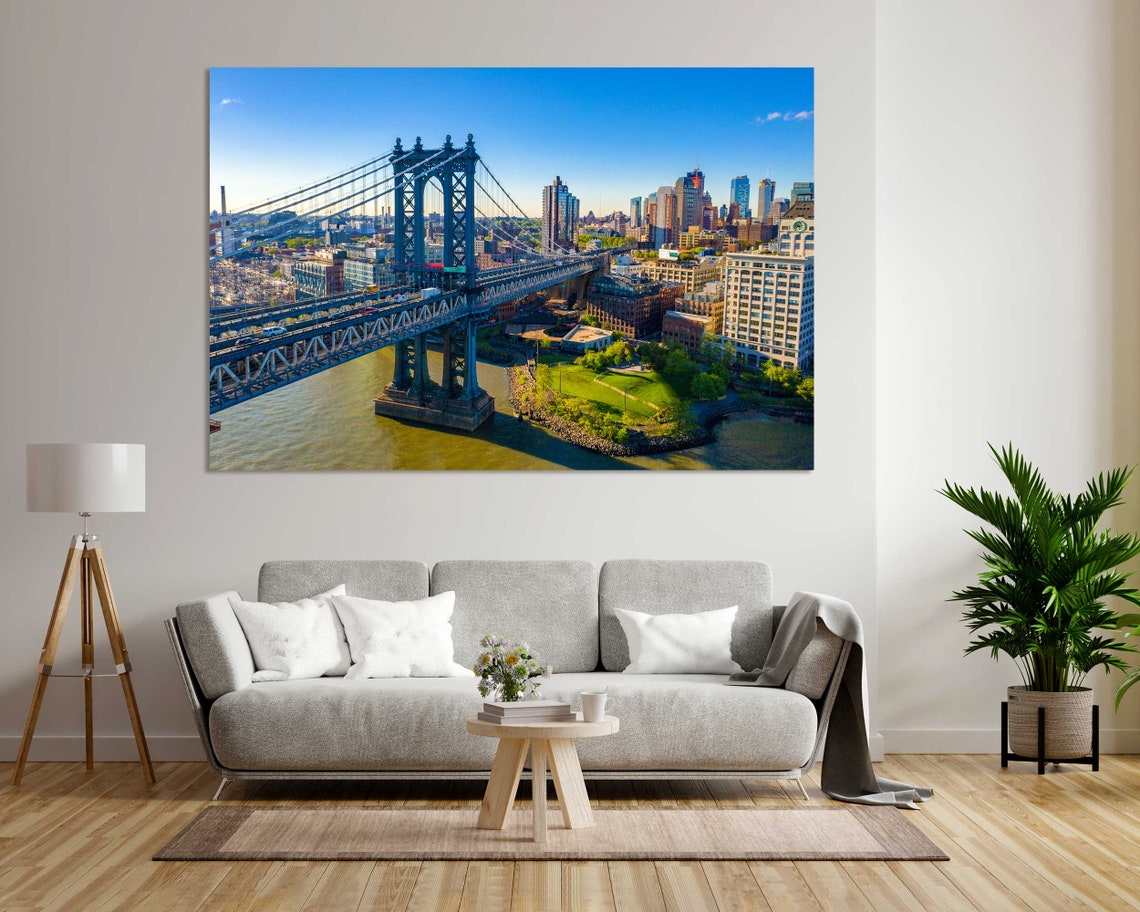 Manhattan Bridge New York City Aerial Skyline East River View Poster