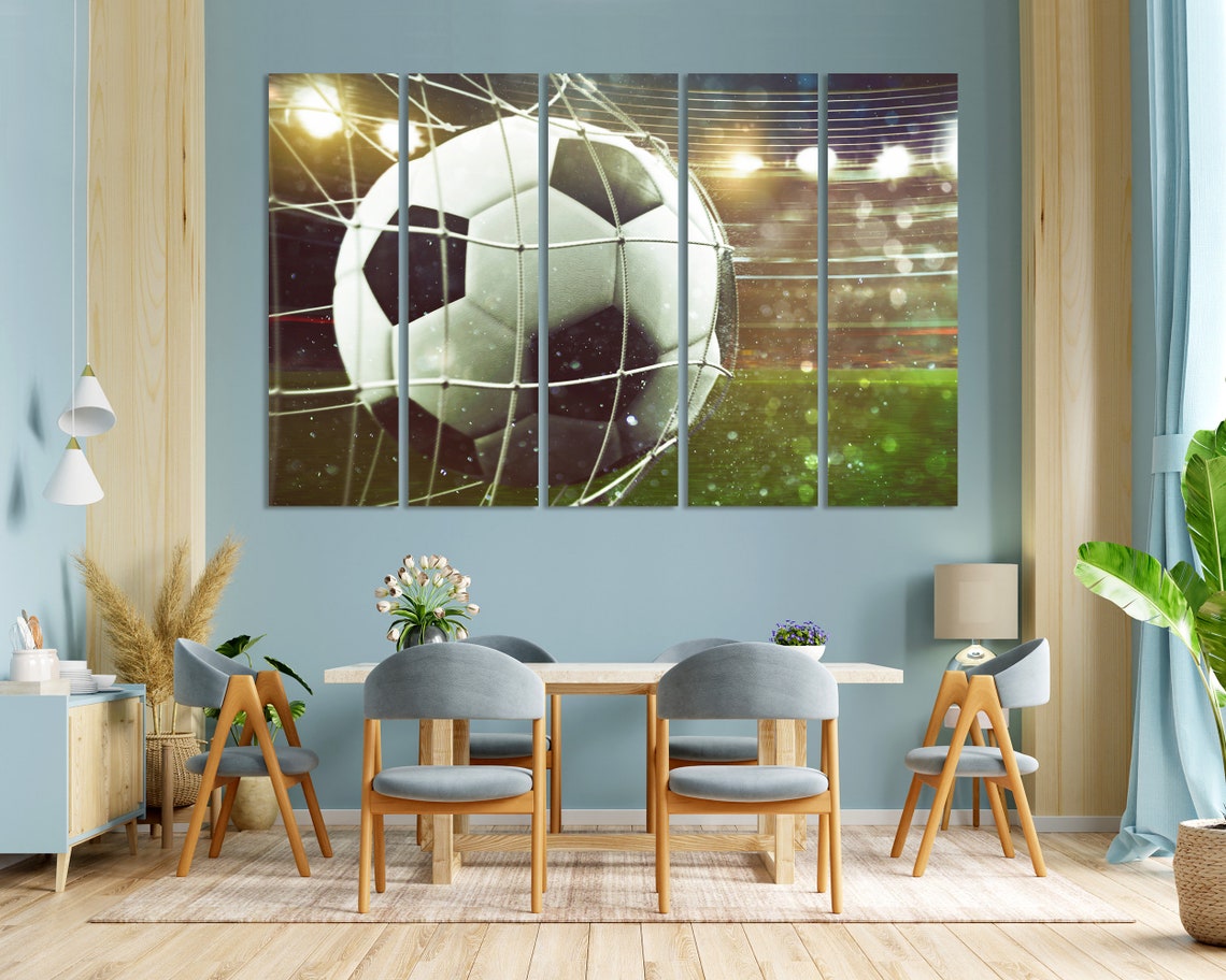Soccer Ball Hitting Goal Net Stadium Lights Action Wall Poster - Image 3