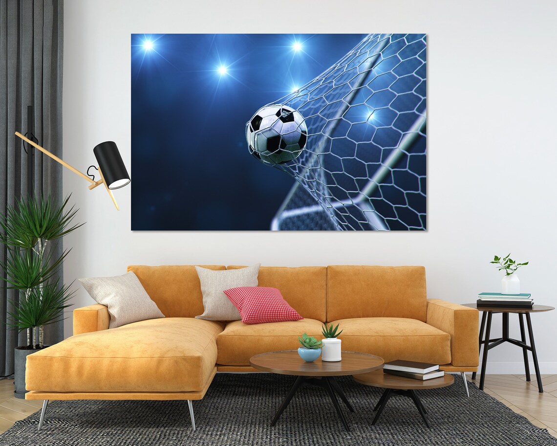 Soccer Ball Hitting Goal Net Night Stadium Lights Sports Action Poster - Image 5