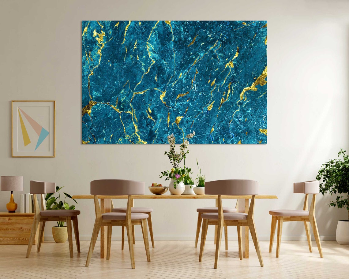 Blue Gold Marble Abstract Elegant Modern Living Room Wall Decor Poster