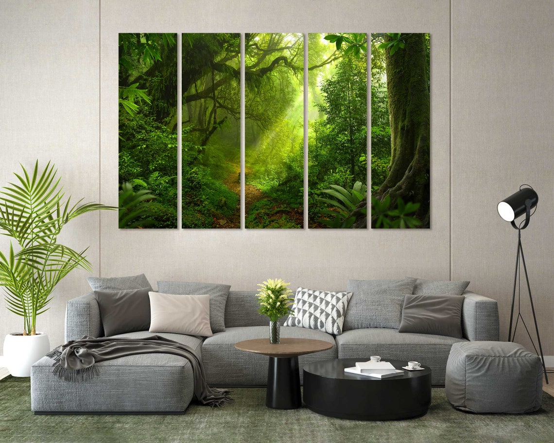 Lush Green Jungle Forest Path Sun Rays Tropical 3 Panel Wall Art - Image 8