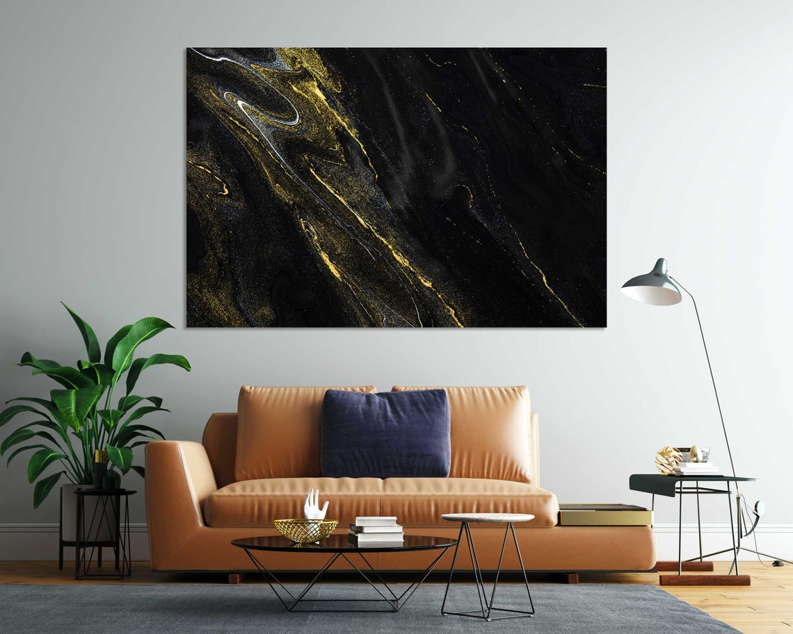Black Gold Marble Swirl Luxury Abstract Dark Background Wall Poster