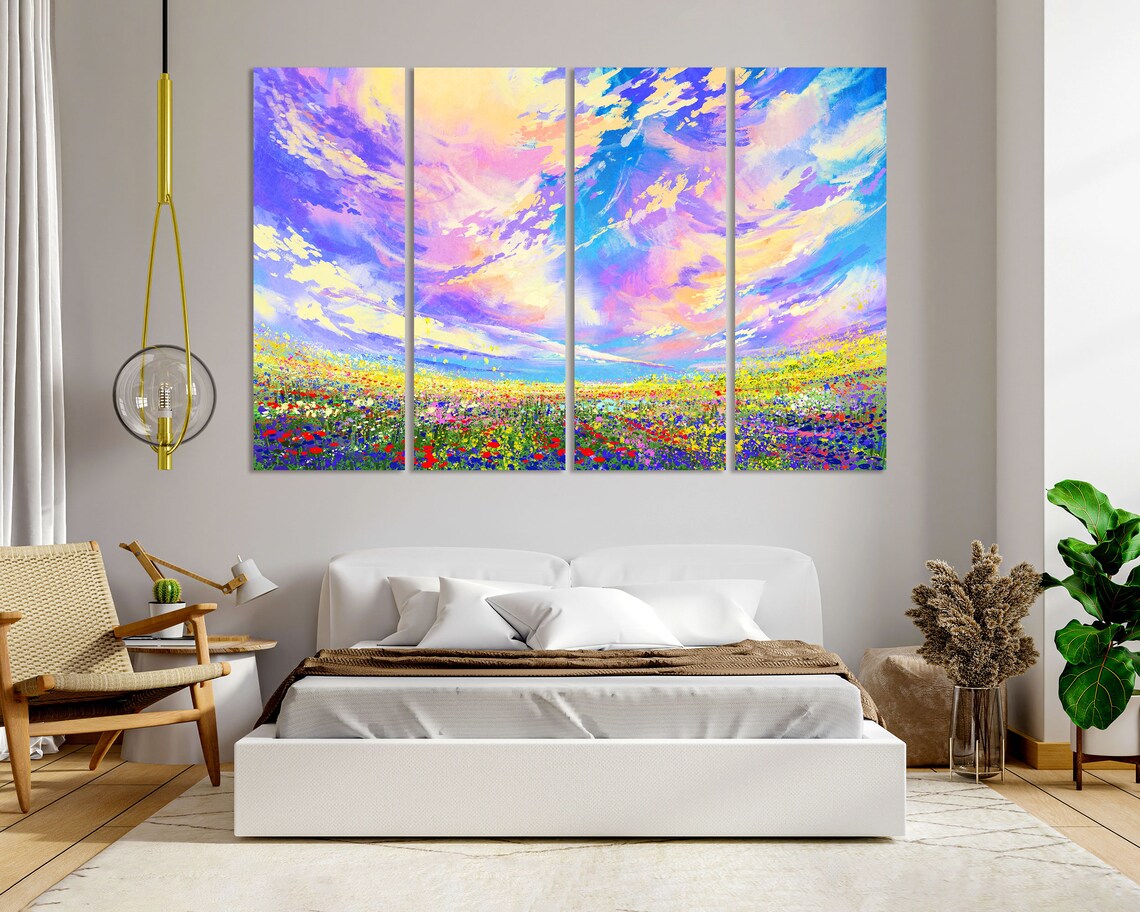 Colorful Abstract Wildflower Field Meadow Painting Vibrant Sky Print - Image 8