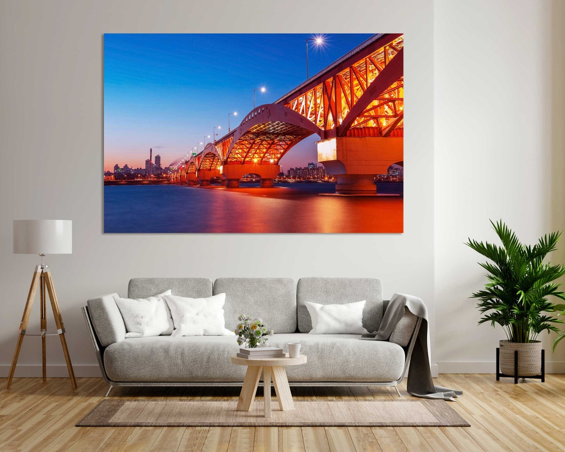 Seoul Cityscape At Twilight Print Picture On Seongsan Bridge In Seoul Wall Art South Korea Art For Home Decor Seoul Skyline Art