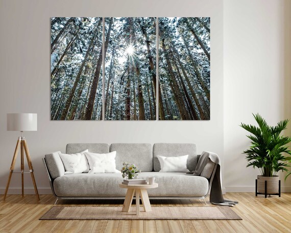 Snow Forest Art Wall Tall Trees Print Forest Painting For Wall Wooden Decoration For Home Snowy Forest Picture Art Decor