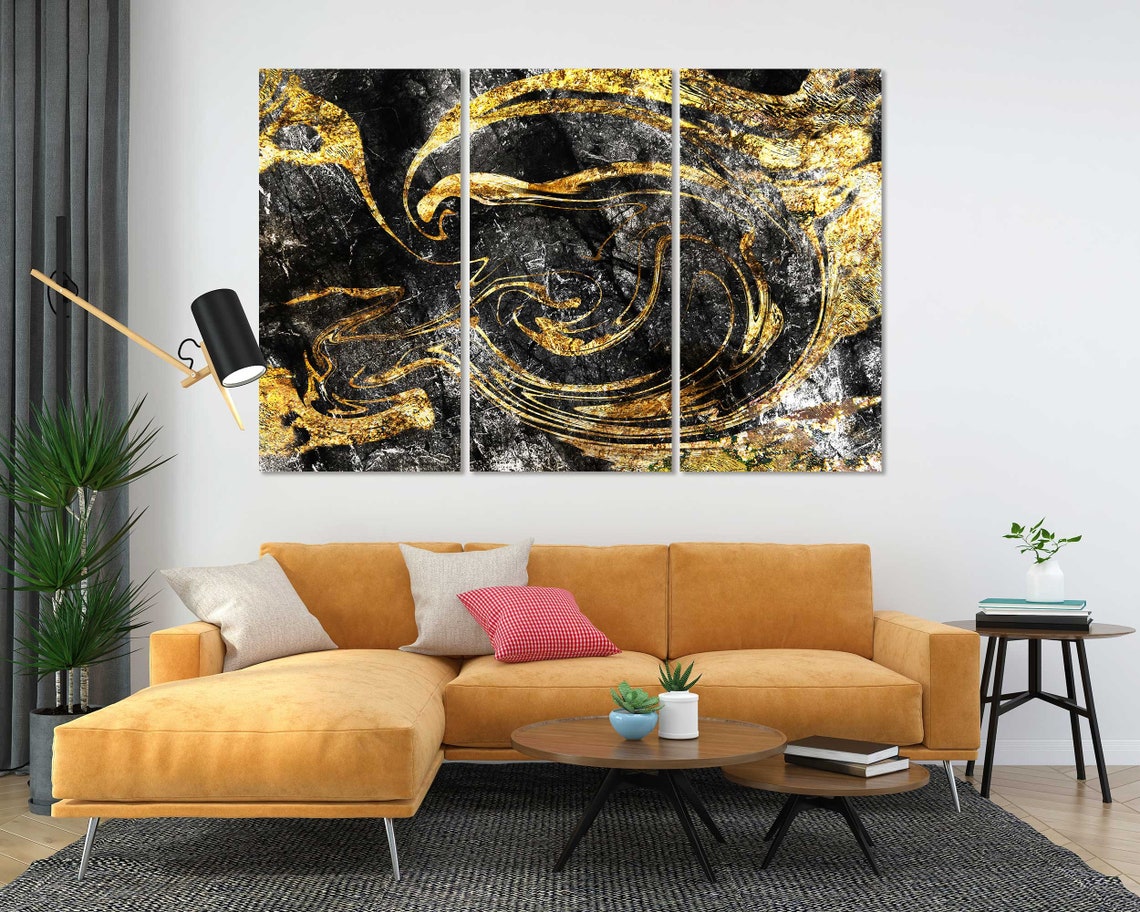 Black Gold Marble Swirl Abstract Luxury Living Room Wall Decor Poster - Image 2