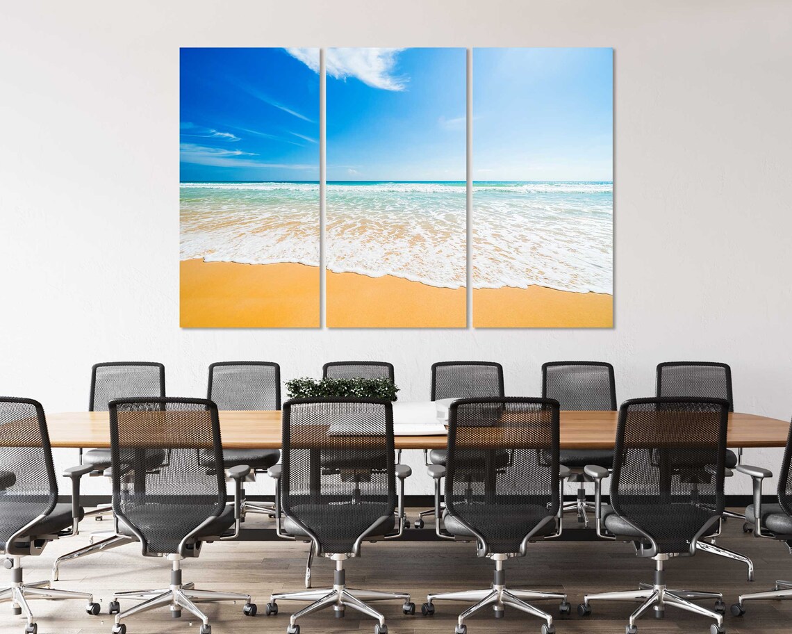 Sunny Beach Golden Sand White Ocean Waves Blue Sky Travel Poster - Image 4