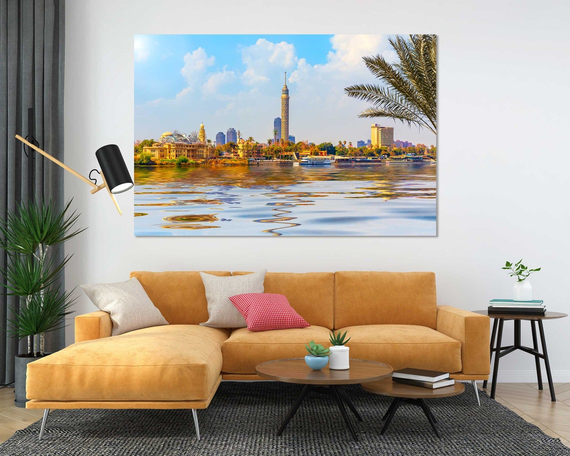 Cairo Egypt Nile River View with Cairo Tower and Palm Trees Poster - Image 5