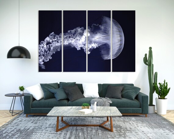 Jellyfish In Deep Water Jellyfish Print Art On Jellyfish Modern Artwork For Living Room Underwater Life Stylish Wall Art Sea Art
