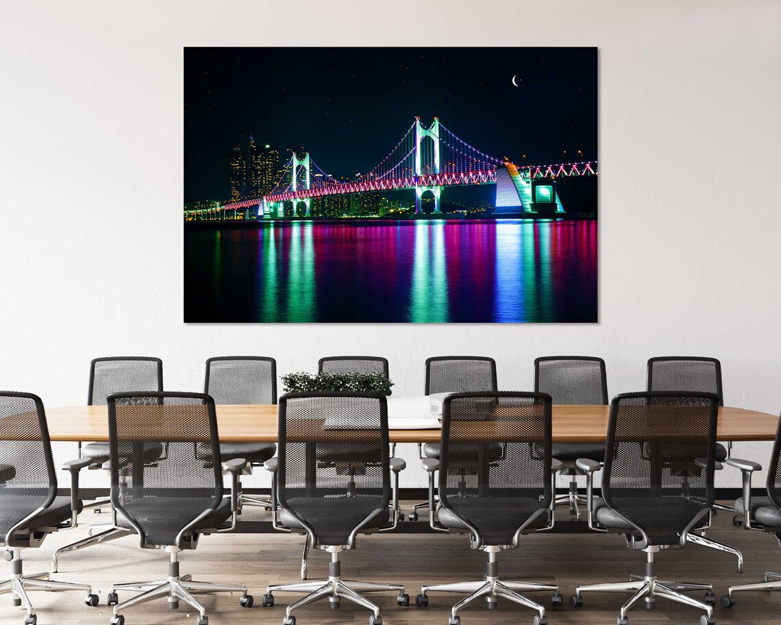 Busan South Korea Gwangan Bridge Rainbow Night Lights Travel Poster