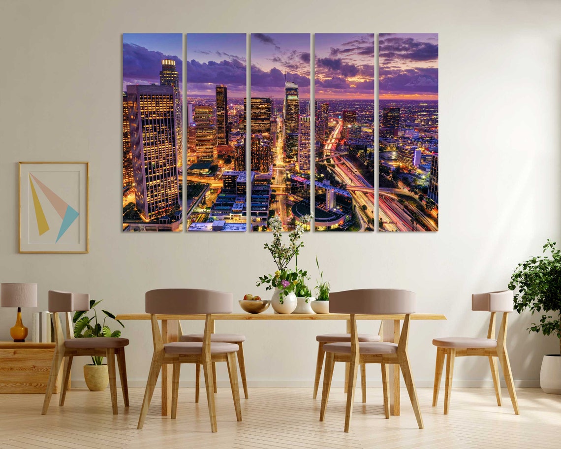 Downtown Los Angeles Night Skyline With City Lights Aerial View Poster - Image 6