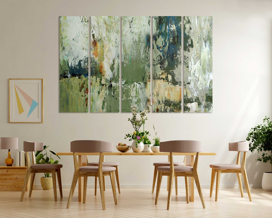 Modern Abstract Acrylic Painting In Green Tones Textured Art Print - Image 8