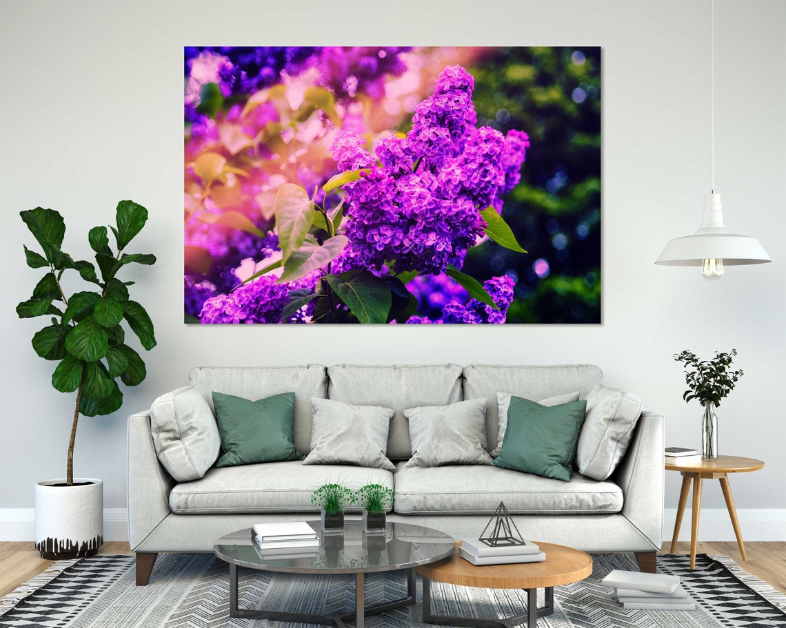 Purple Lilac Blossoms Close Up Spring Flower Garden Wall Art Print - Image 6