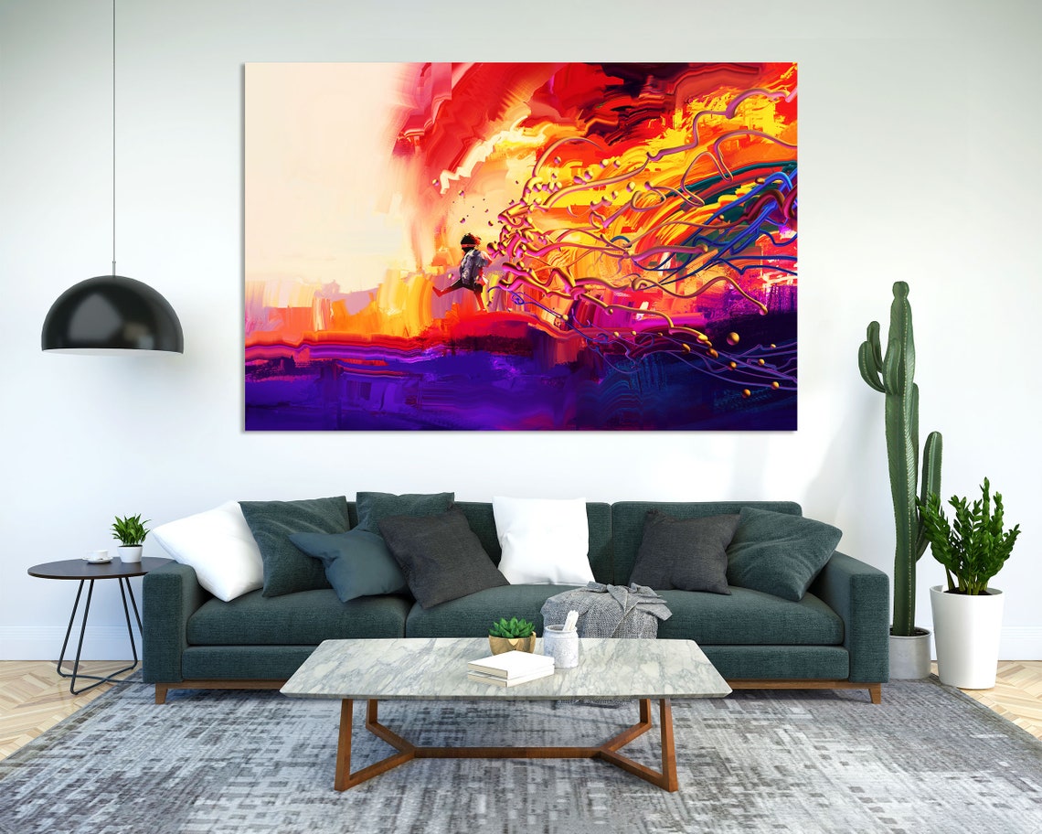 Girl Running Through Colorful Swirling Paint Joyful Abstract Poster - Image 2